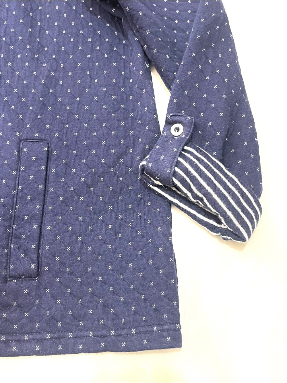 Croft & Barrow Navy Blue Quilted Dot Pattern Zip-Up Adjustable Sleeve Jacket - Picture 4 of 16
